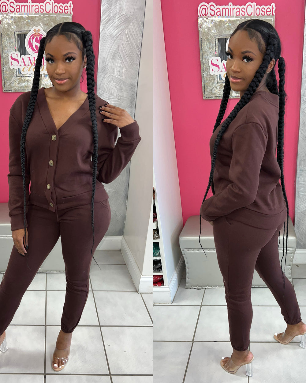 Cassie Button Jogger-Brown