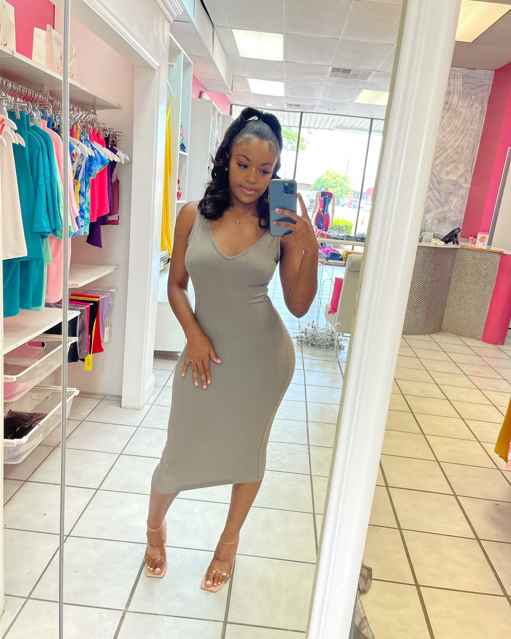 Beater tank dress-Taupe