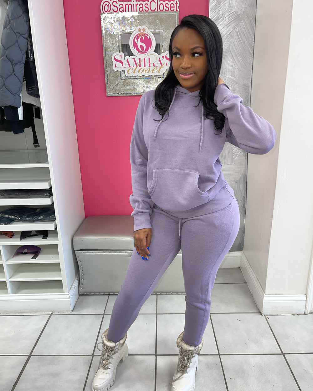 Pull-Over Fleece Hoody Set- Dusty Purple