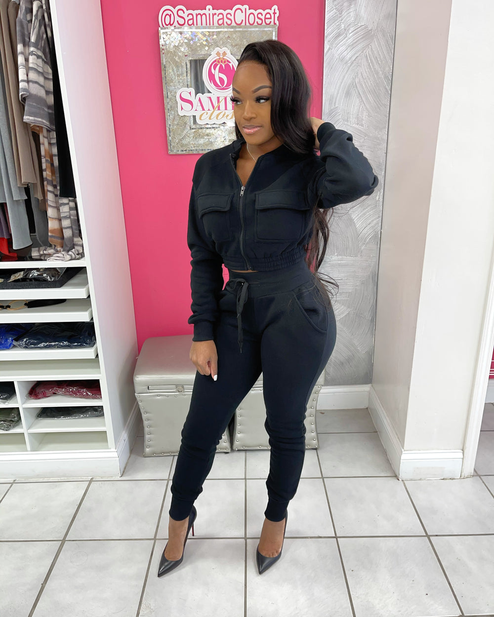 Cargo Styled Crop Jogger Set- Black