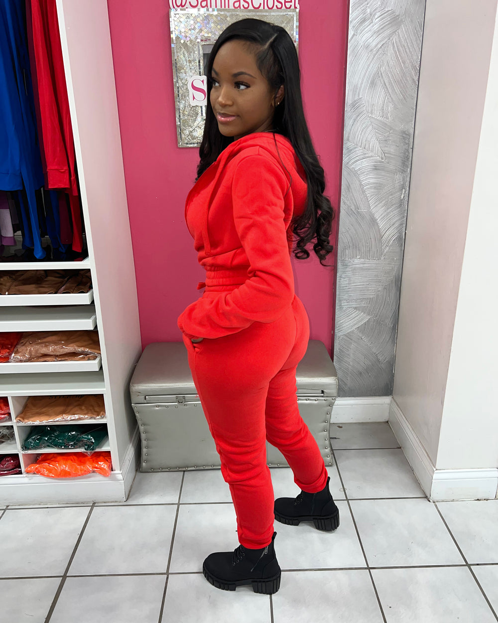 Set The Mood 3pc Jogger Set-Red