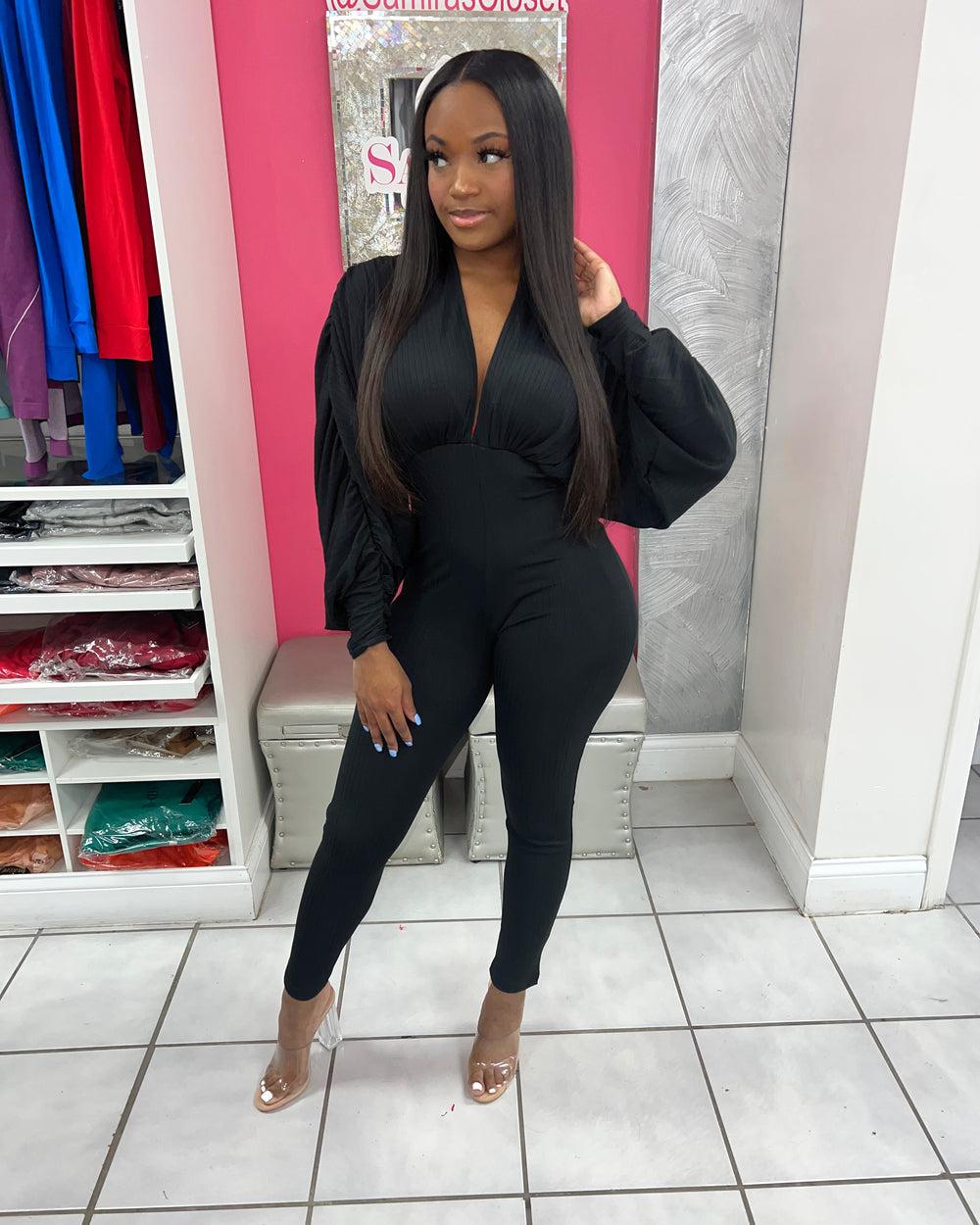 Center Of Attention Jumpsuit-Black