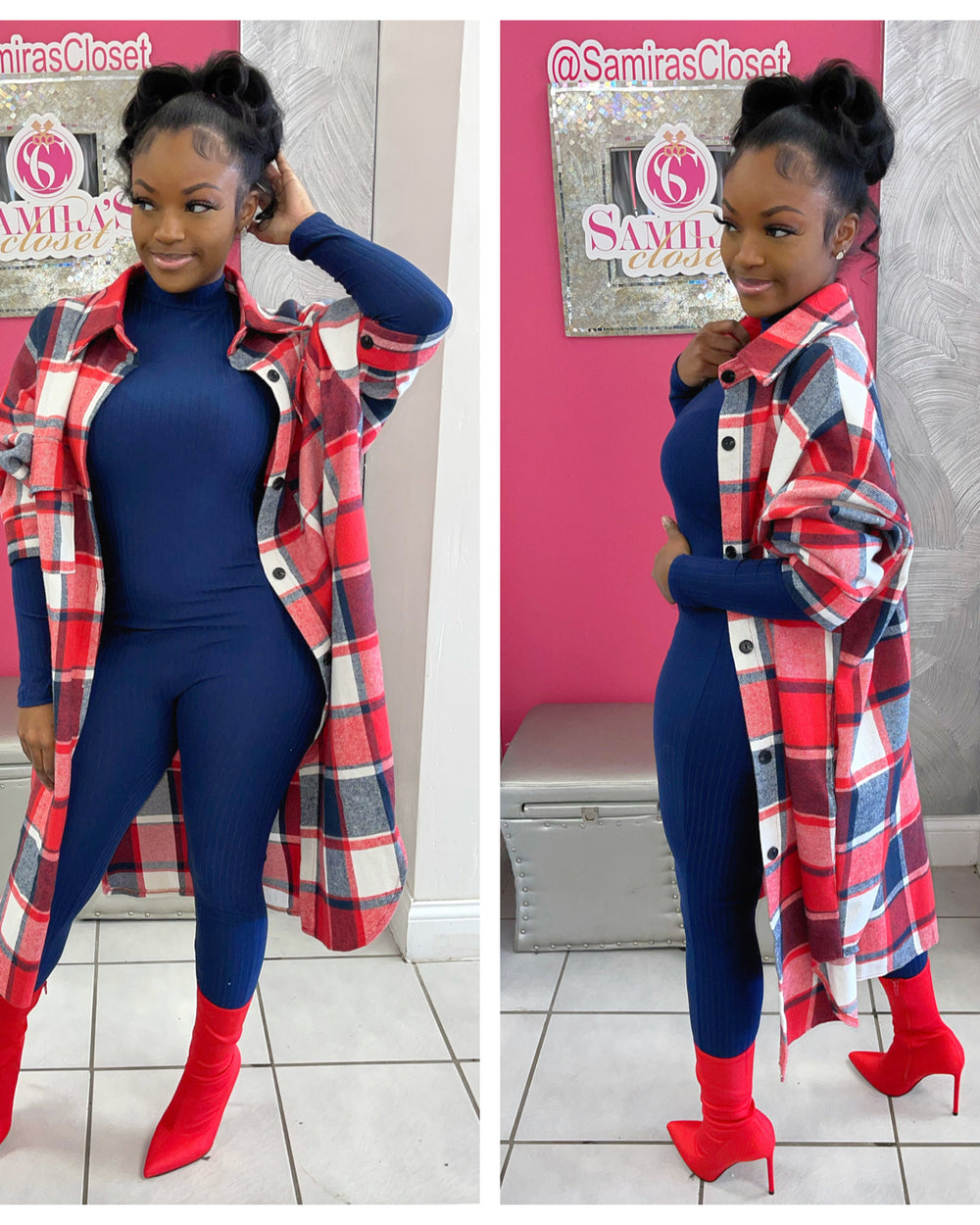 Mock Neck Long Sleeve Jumpsuit-Navy
