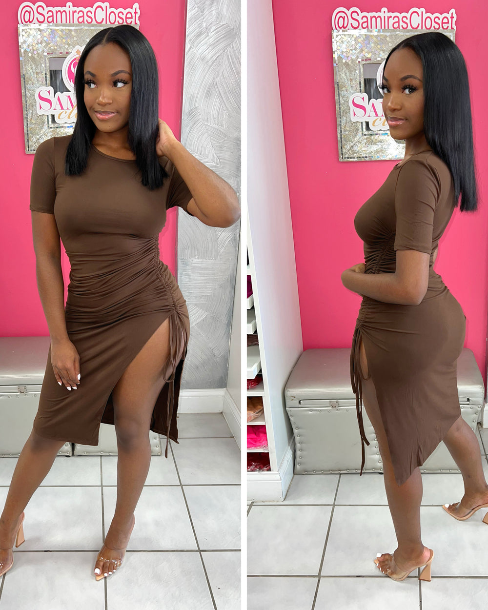 Side Scrunch Dress-Chocolate