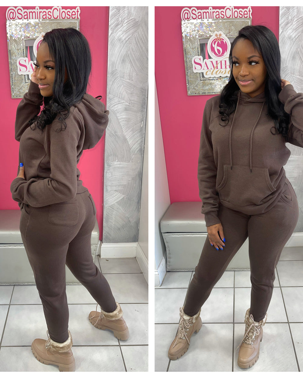 Pull-Over Fleece Hoody Set- Brown
