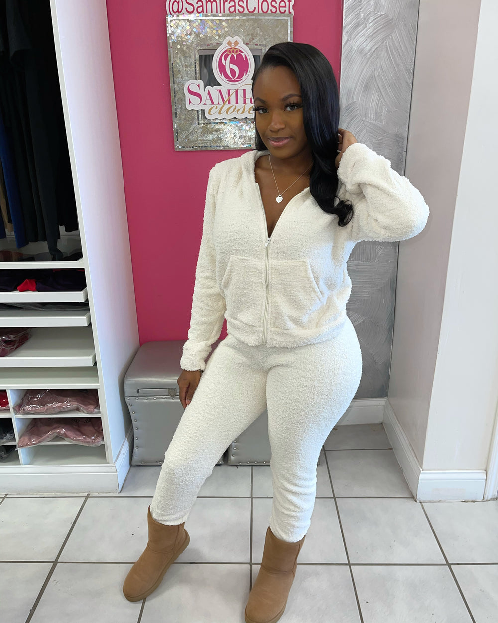 Cozy Full Zip Hoodie & Jogger Set-Cream