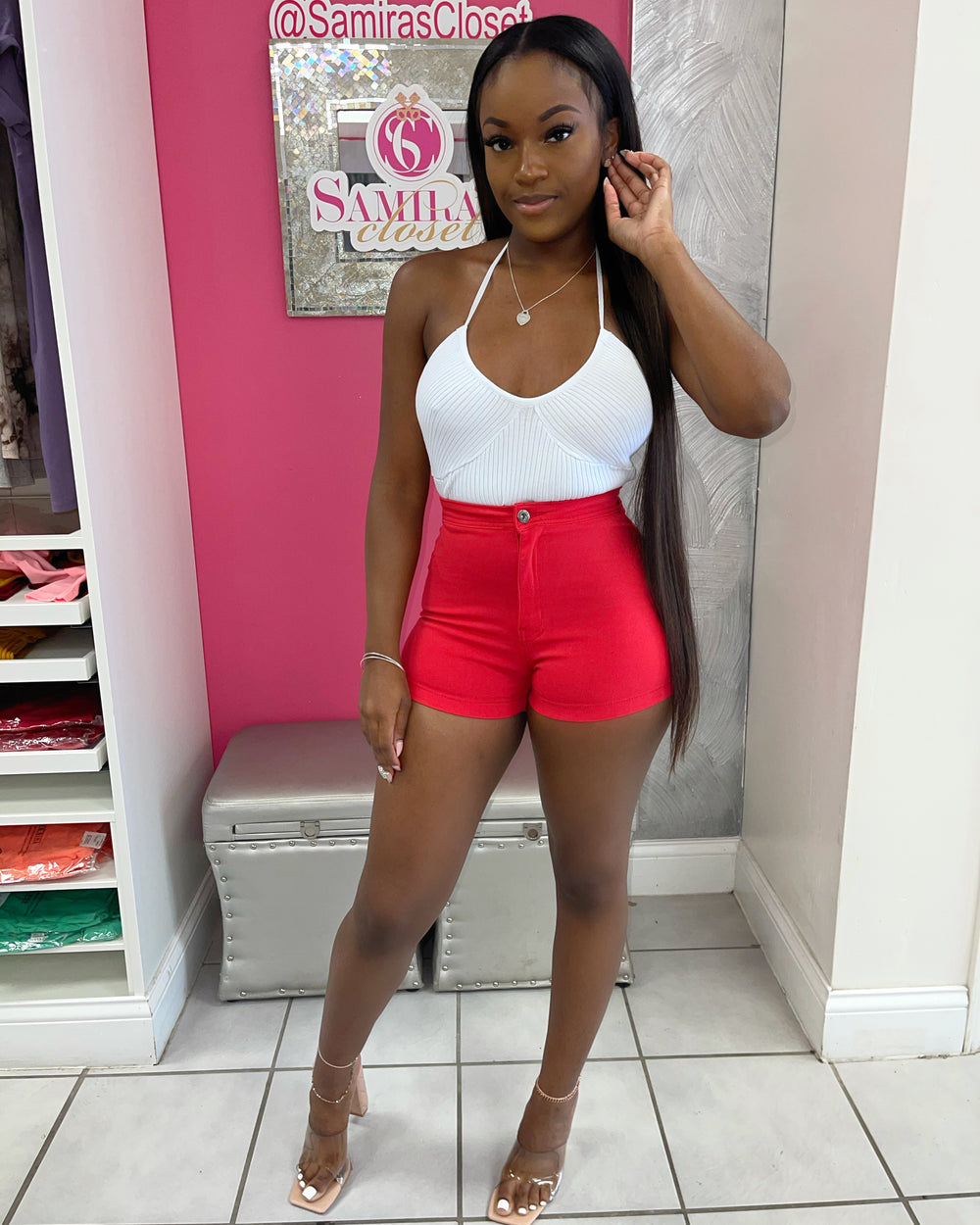 Extra Stretch Highwaisted Shorts-Red