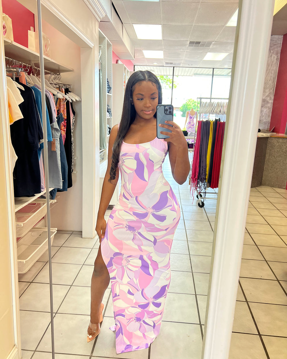 Floral Print Side Slit Maxi Dress