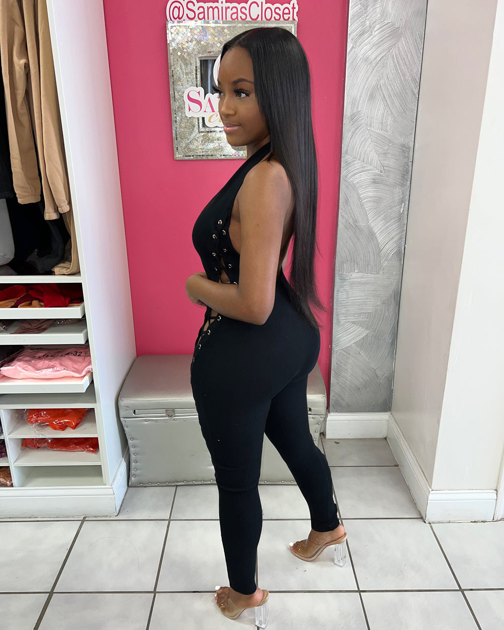 Stepping out Laceup Jumpsuit-Black