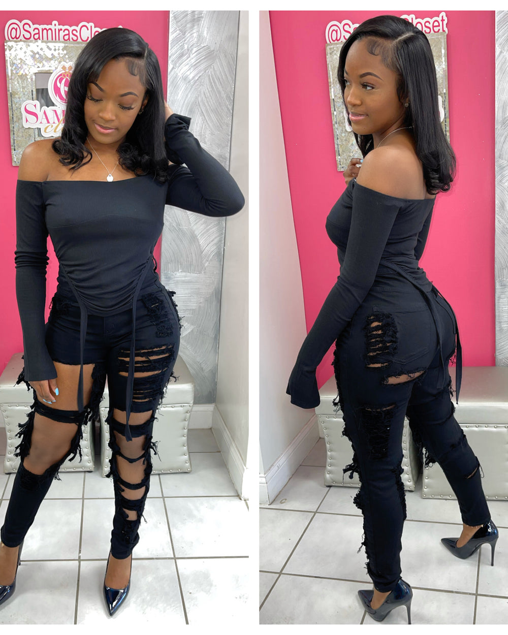 Extreme Distressed Jeans-Black