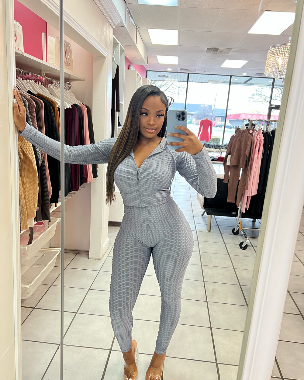 Crop Bombshell Active Set-Light Gray