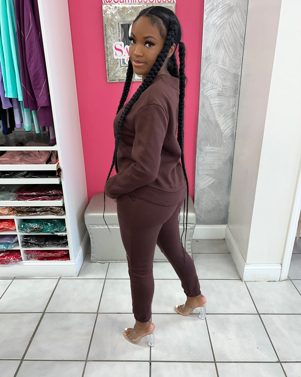 Cassie Button Jogger-Brown