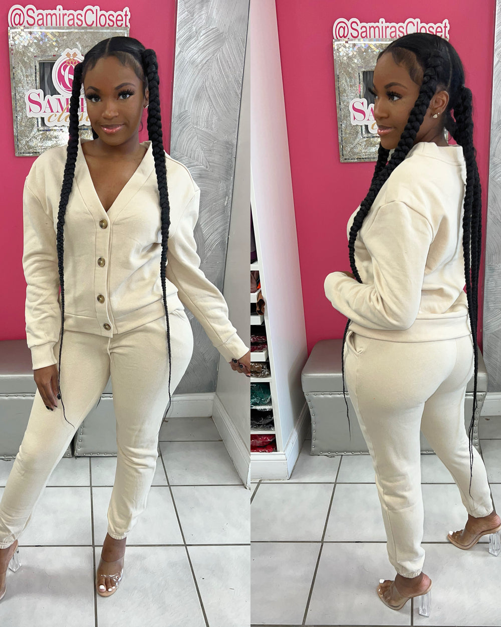 Cassie Button Jogger-Tan