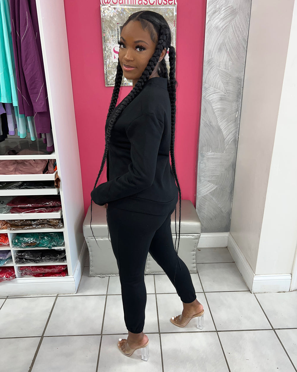 Cassie Button Jogger-Black