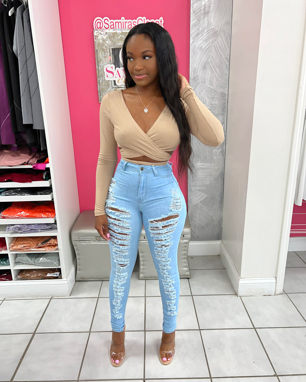 Extra Stretch Distressed Denim-Light Wash