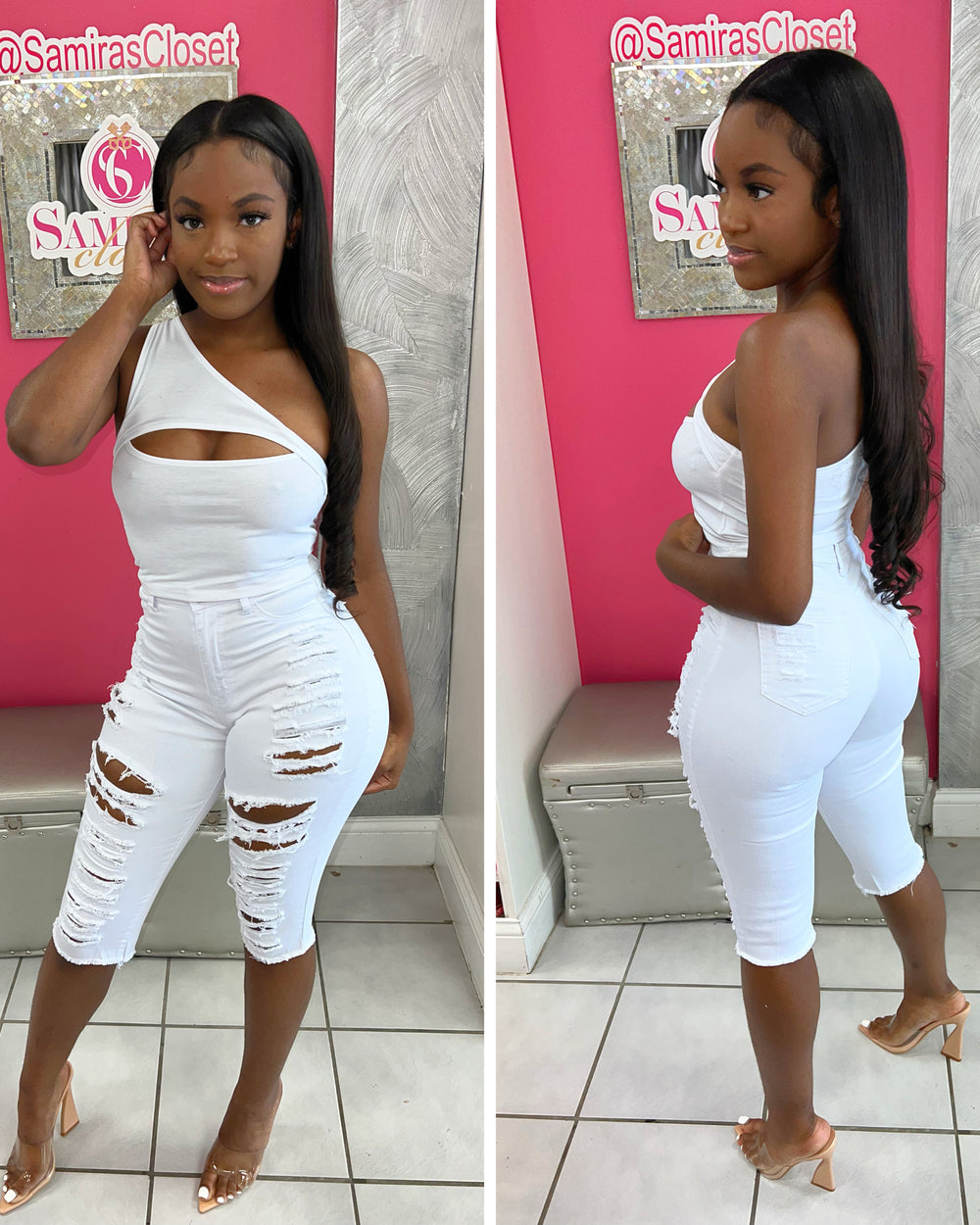 Extra Stretch Denim Bermuda Shorts-White