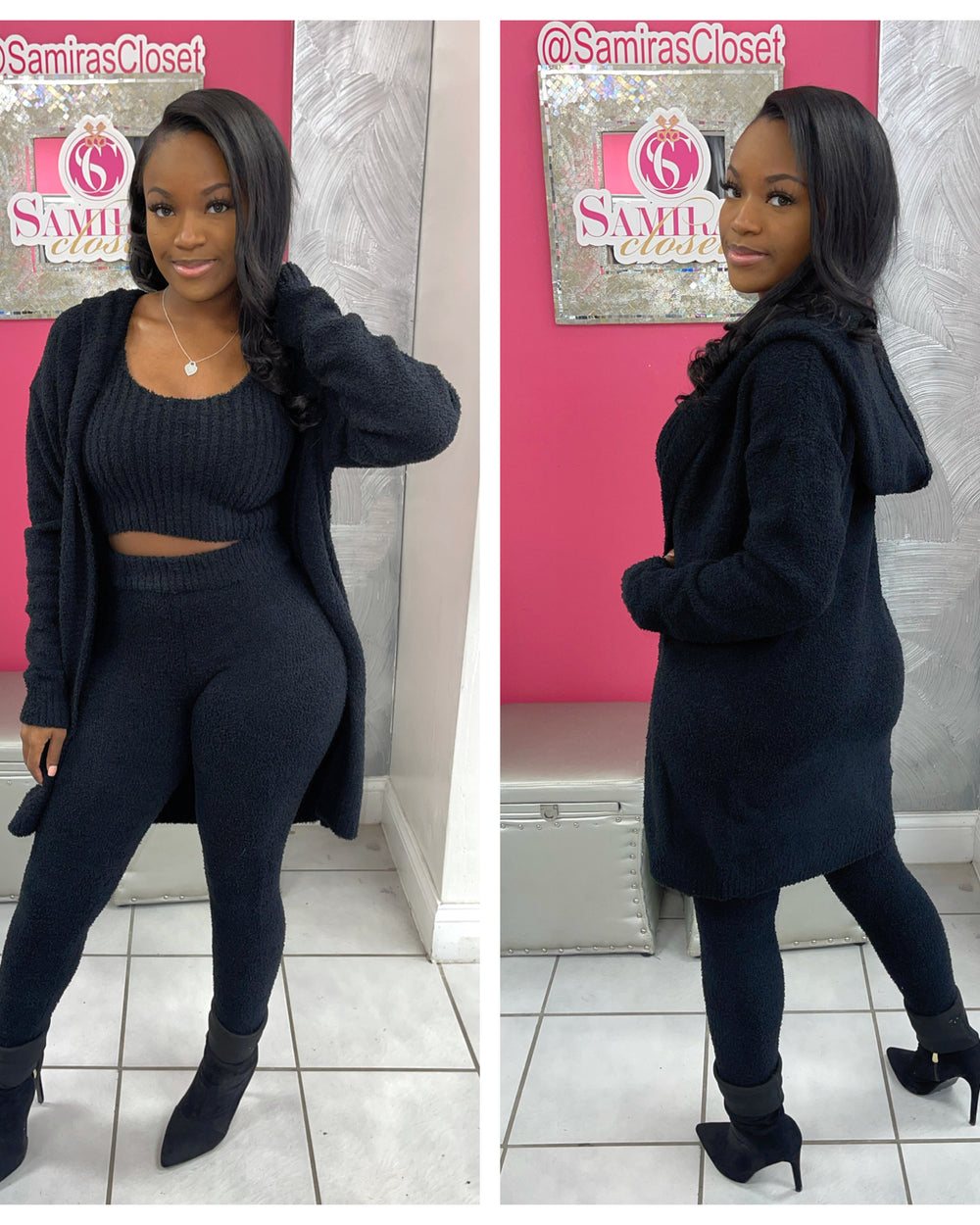 Cozy 3 Pc Duster Set-Black
