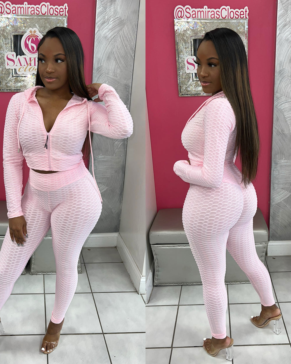 Crop Bombshell Active Set-Pink