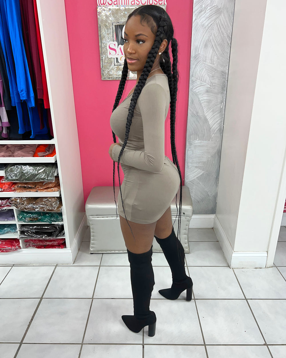 Date Night Fitted Mini Dress-Taupe