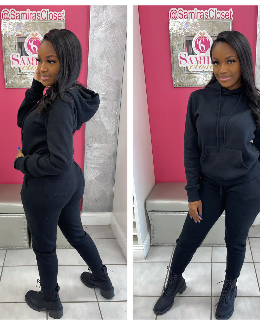 Pull-Over Fleece Hoody Set- Black