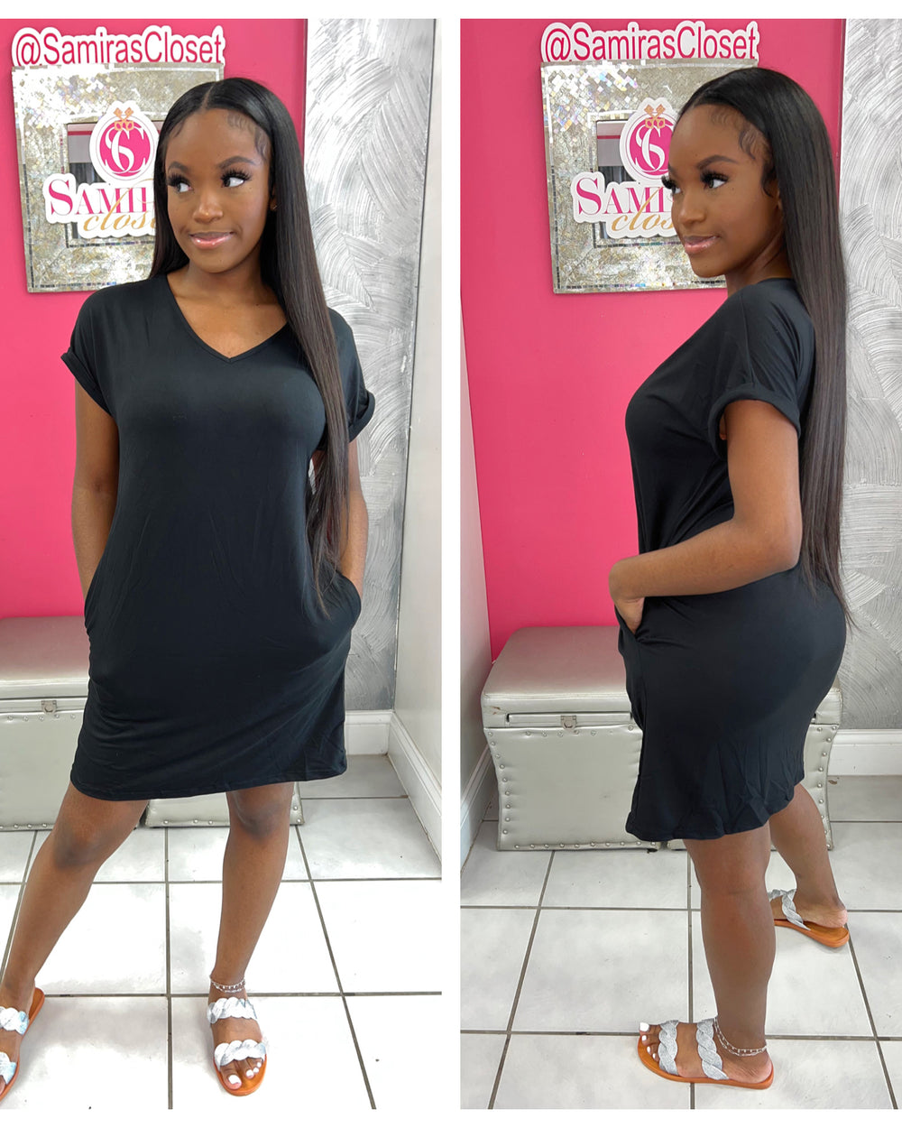 T-shirt Dress with Pockets-Black