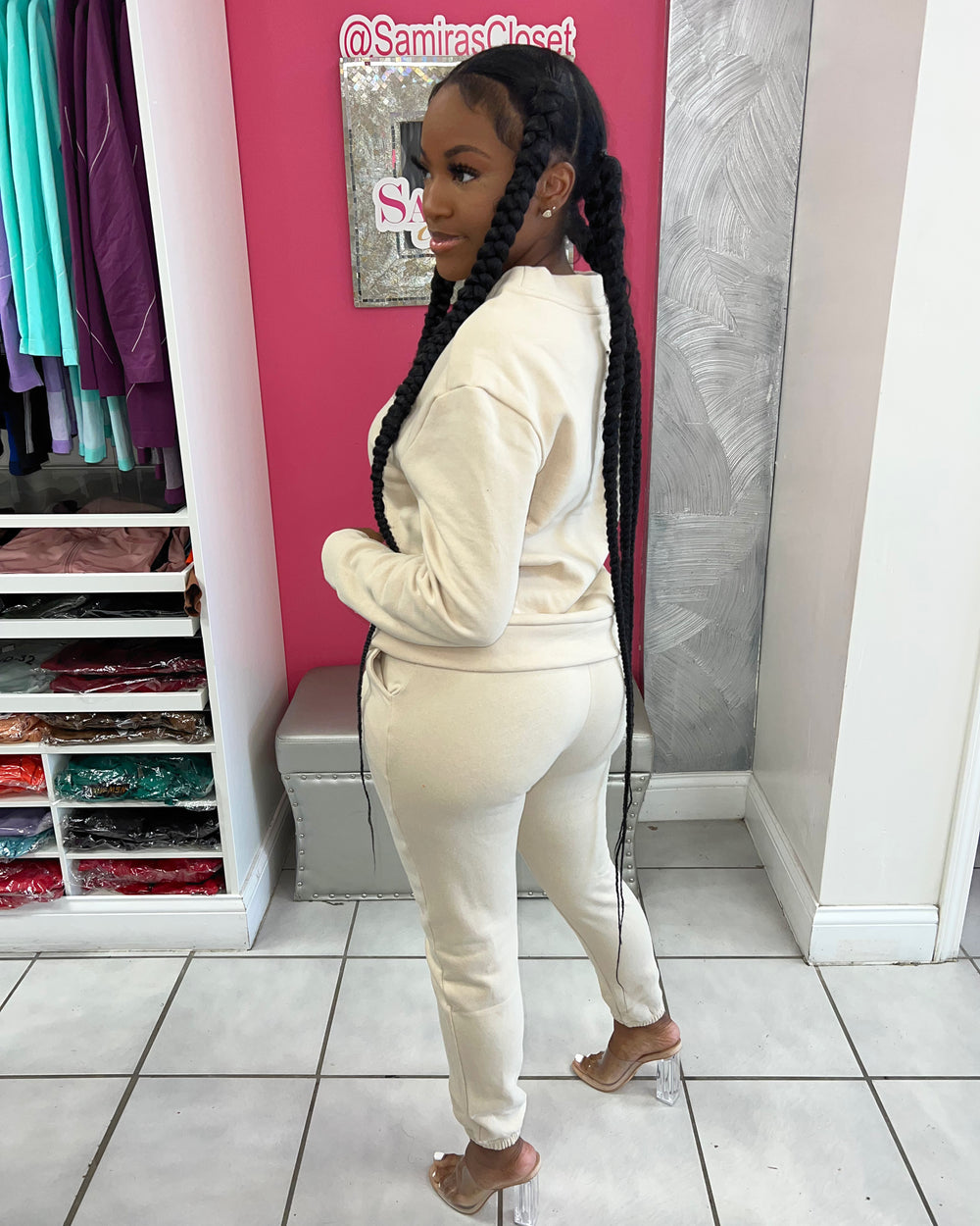 Cassie Button Jogger-Tan