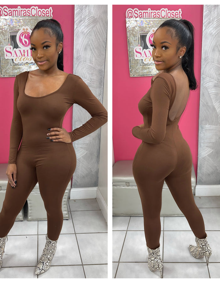 Scoop Back Jumpsuit-Chocolate
