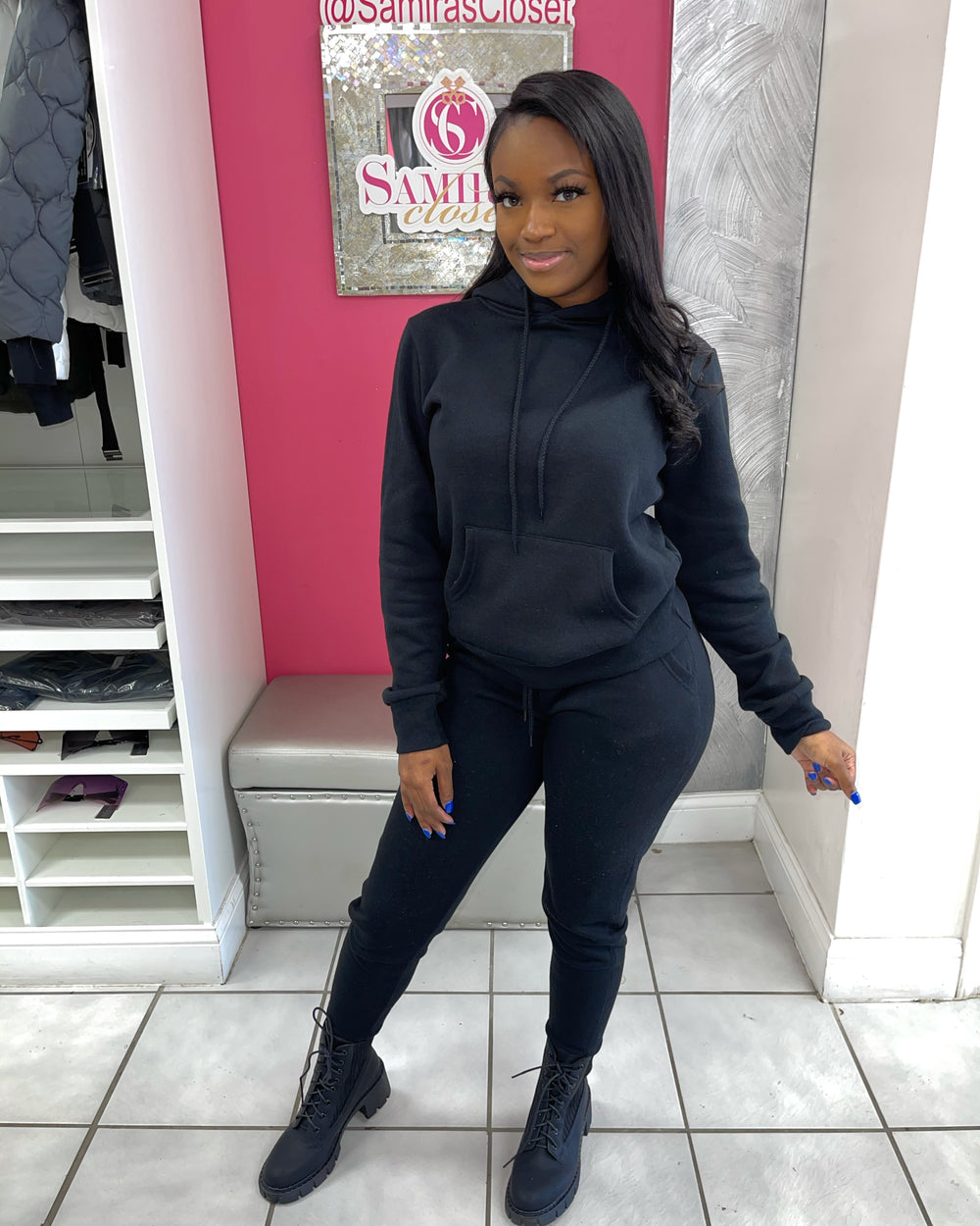 Pull-Over Fleece Hoody Set- Black