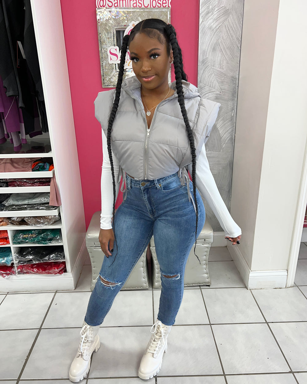 It Girl Puffer Vest-Grey