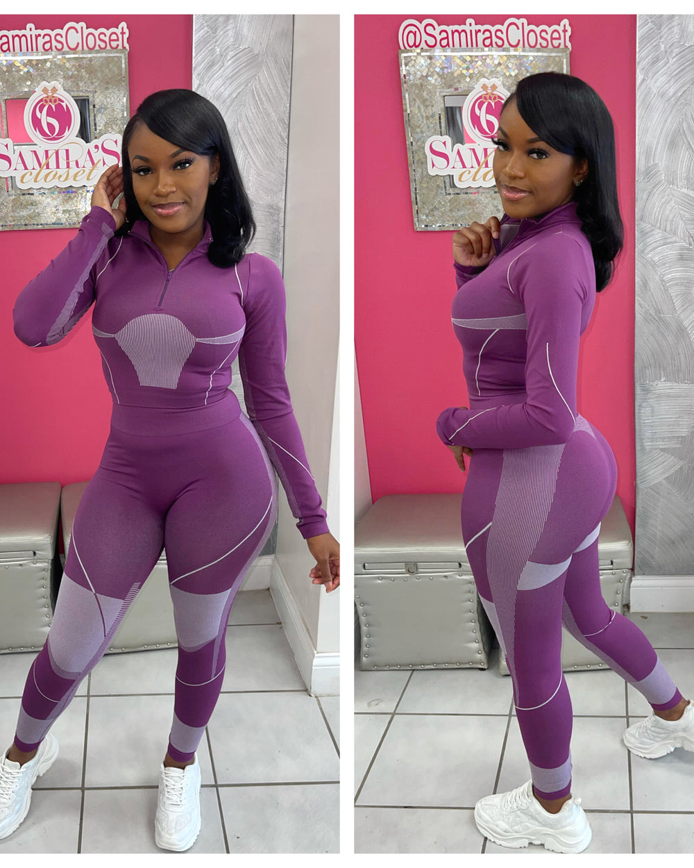 Flex Crop Half Zip Set-Purple