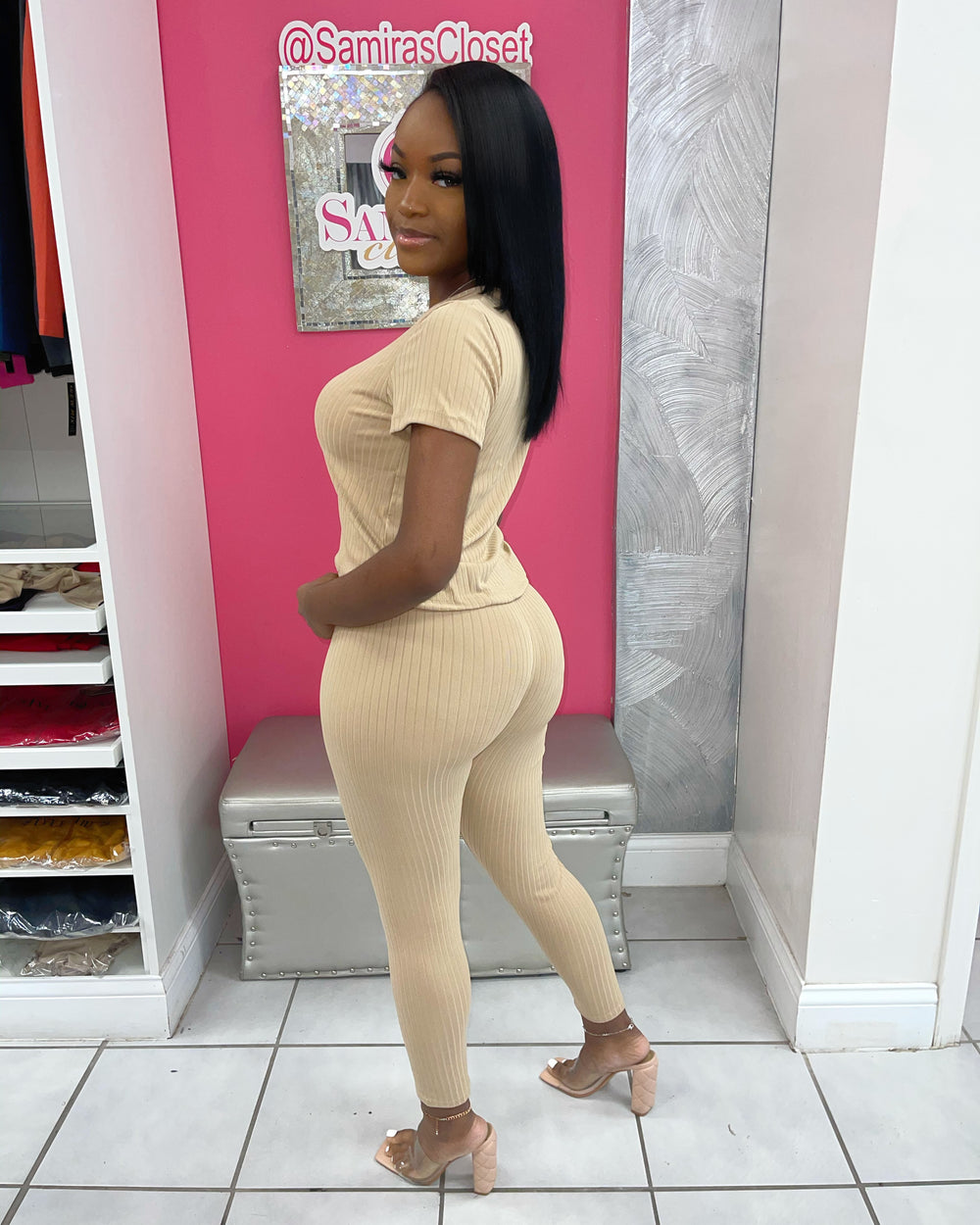 Short Sleeve Legging Set-Khaki