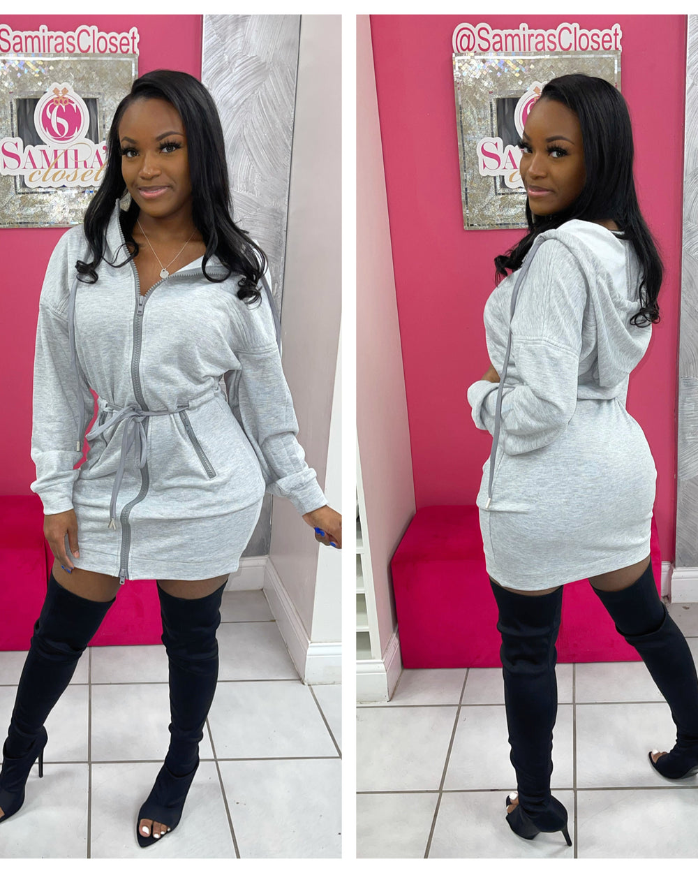 Zip-Up Hoody Dress -Grey