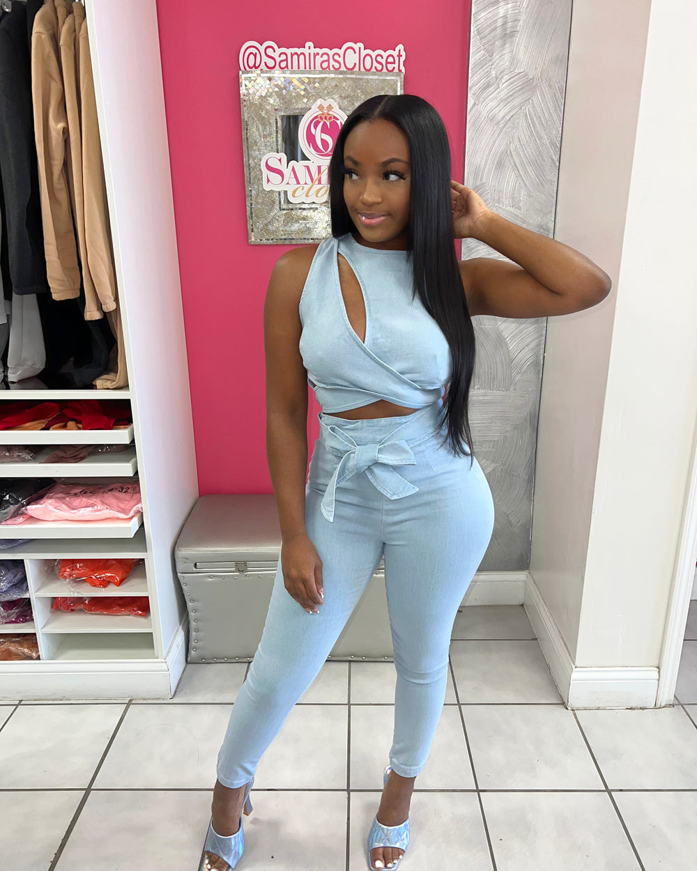 Double Date Denim Jumpsuit-Medium Wash
