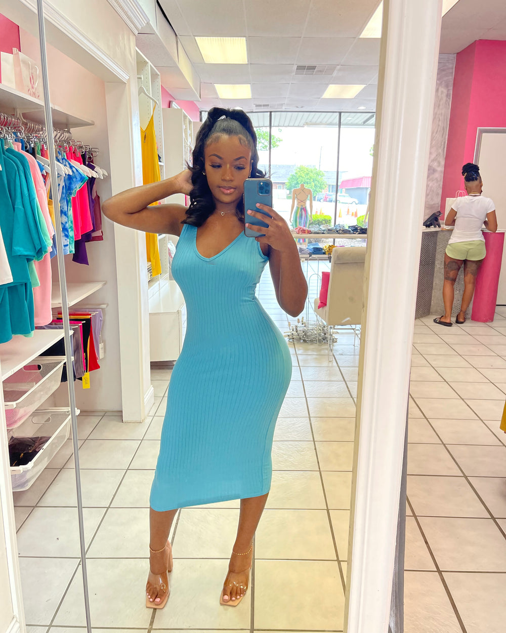 Beater tank dress-Aqua