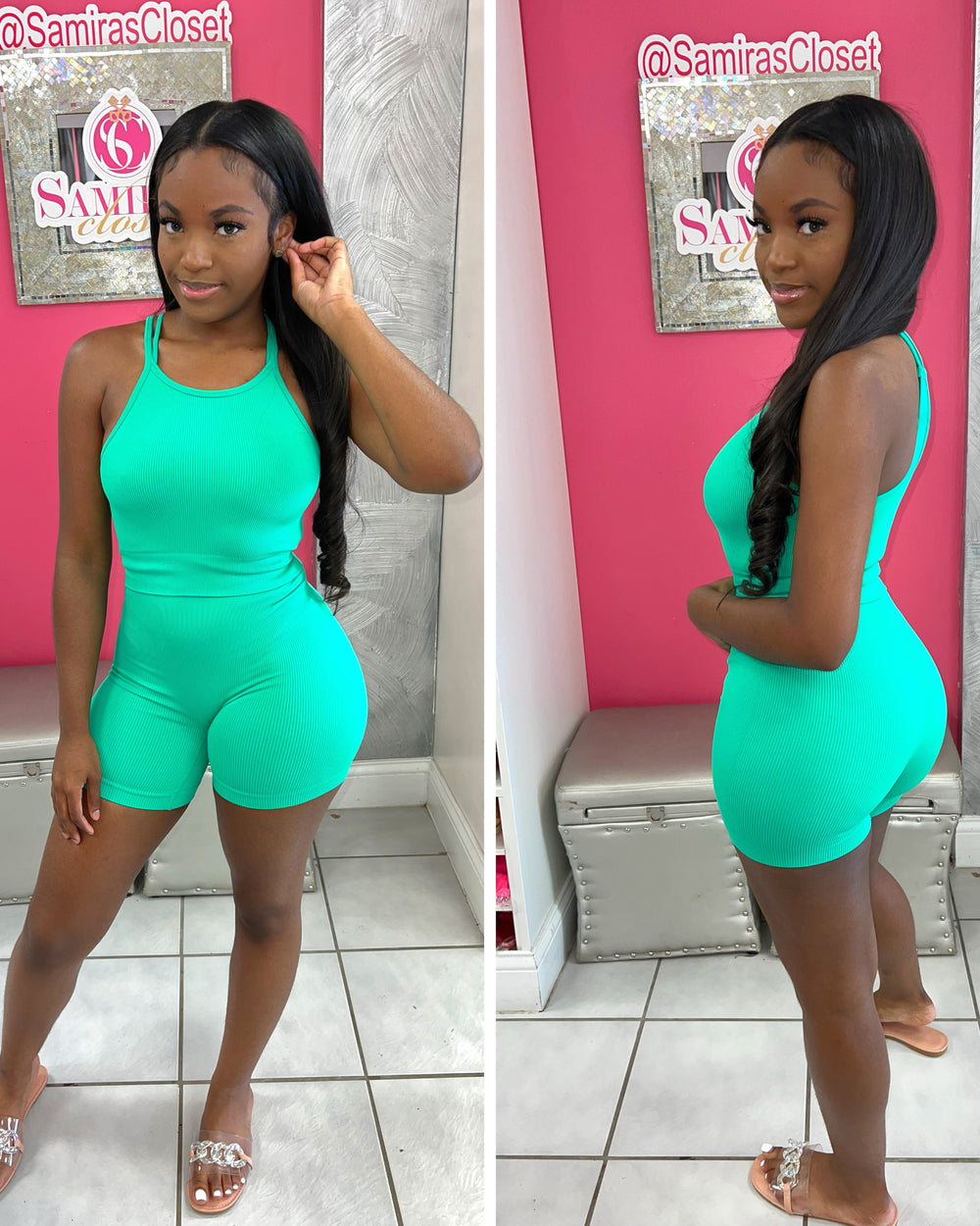 Weekend Vibes Biker Set-Green