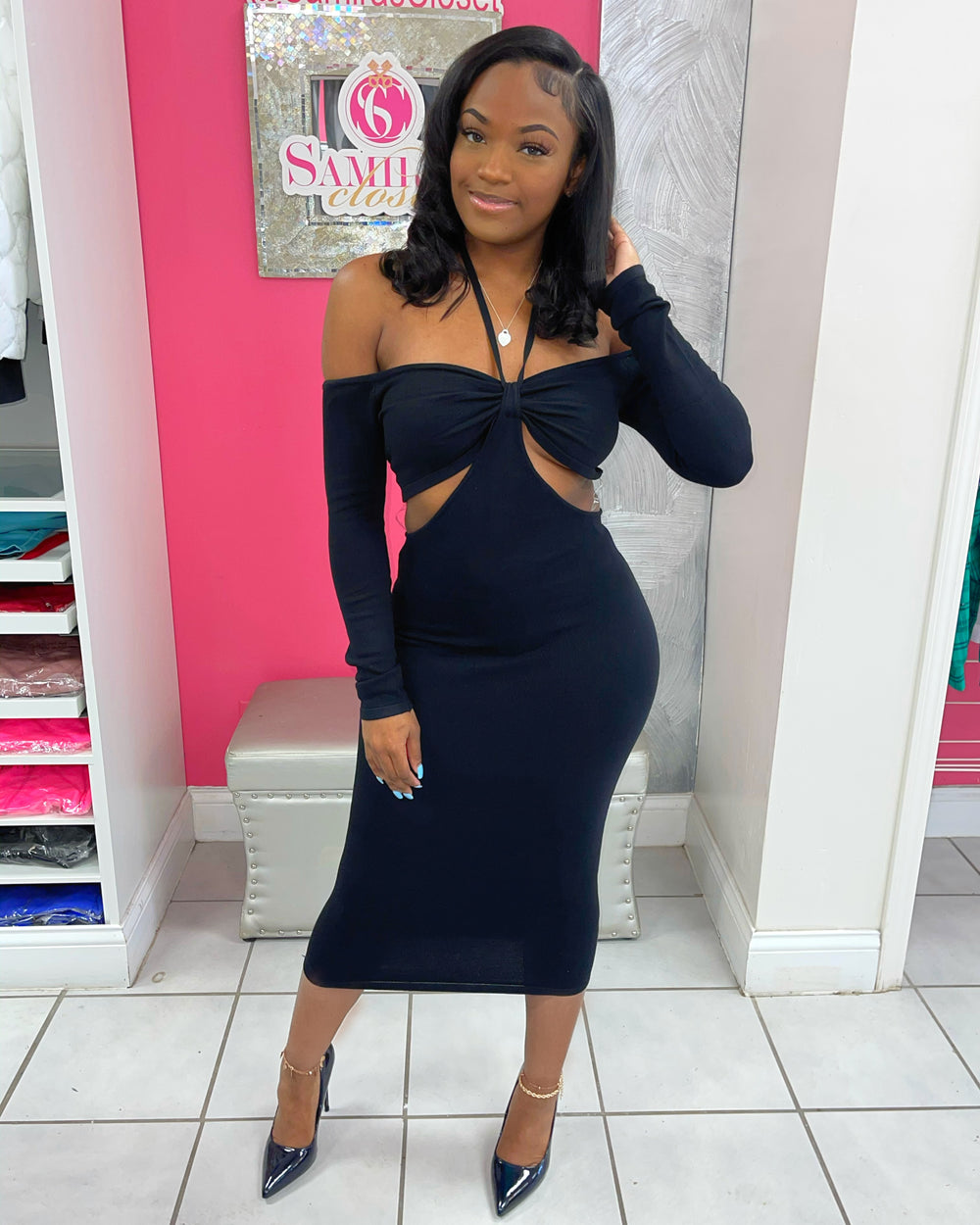 Halter Tie Dress-Black