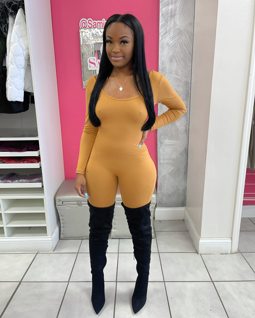 Scoop Back Jumpsuit-Brown Sugar