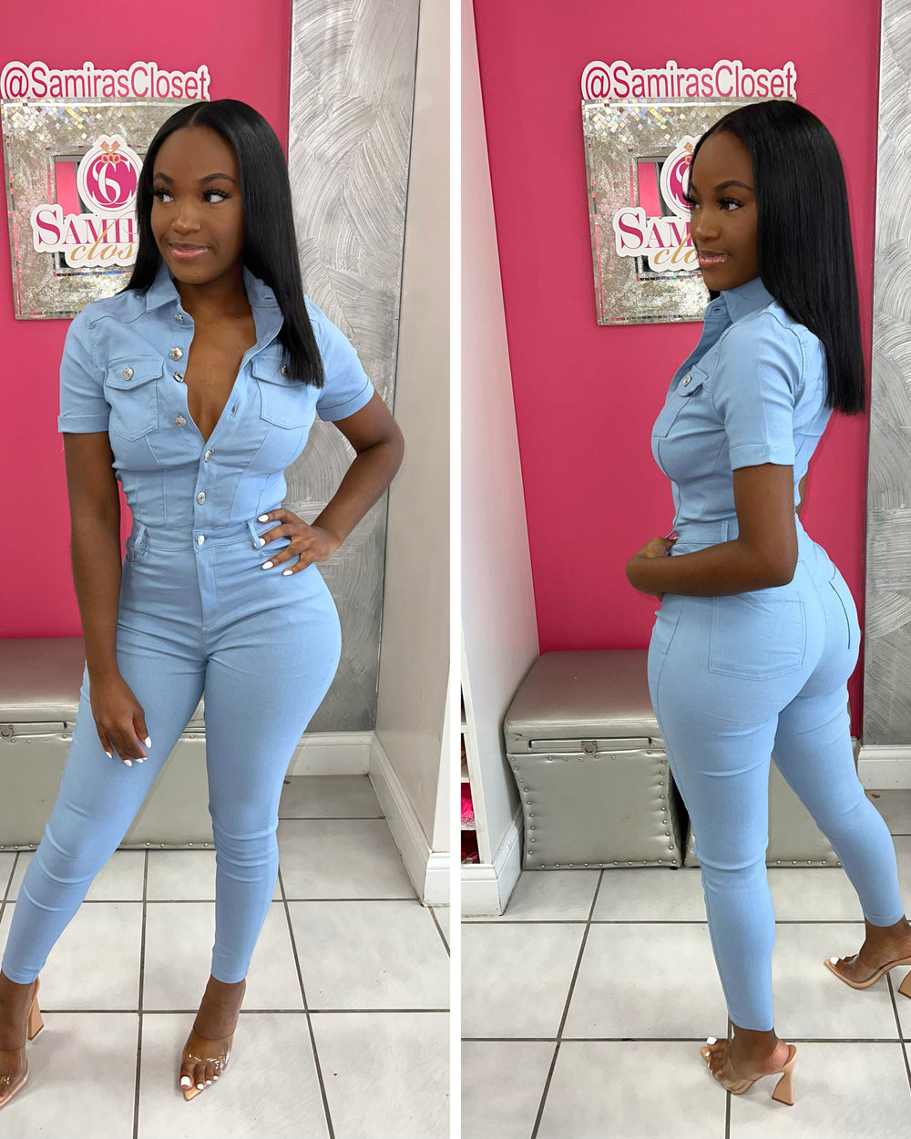 So Denim Jumpsuit-Dusty Blue