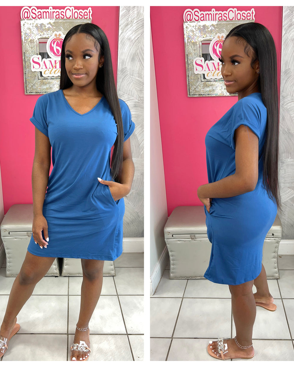 T-shirt Dress with Pockets-Blue Haze