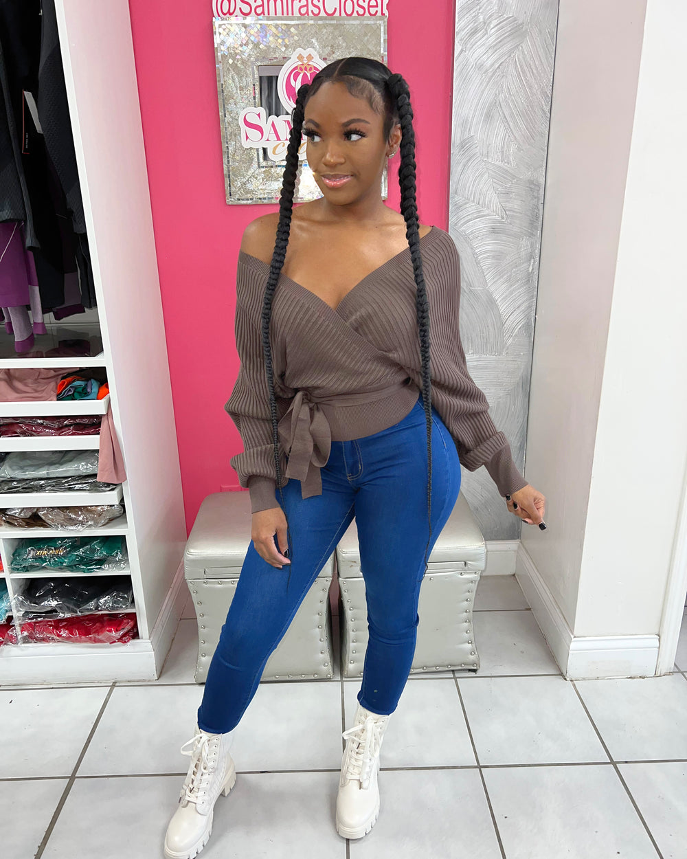 Tied Up Ribbed Sweater-Coco Brown