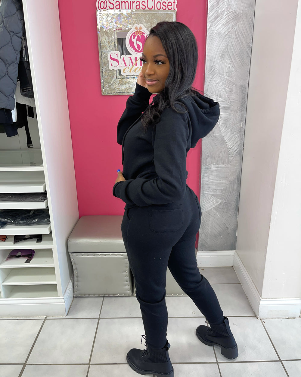 Pull-Over Fleece Hoody Set- Black