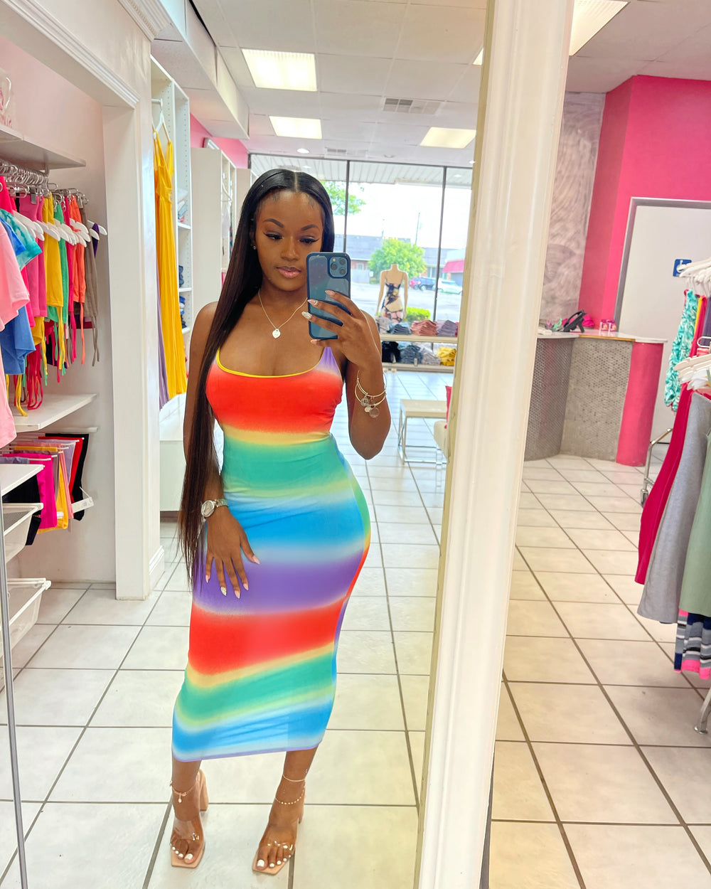 Gradient Cage Back Midi Dress