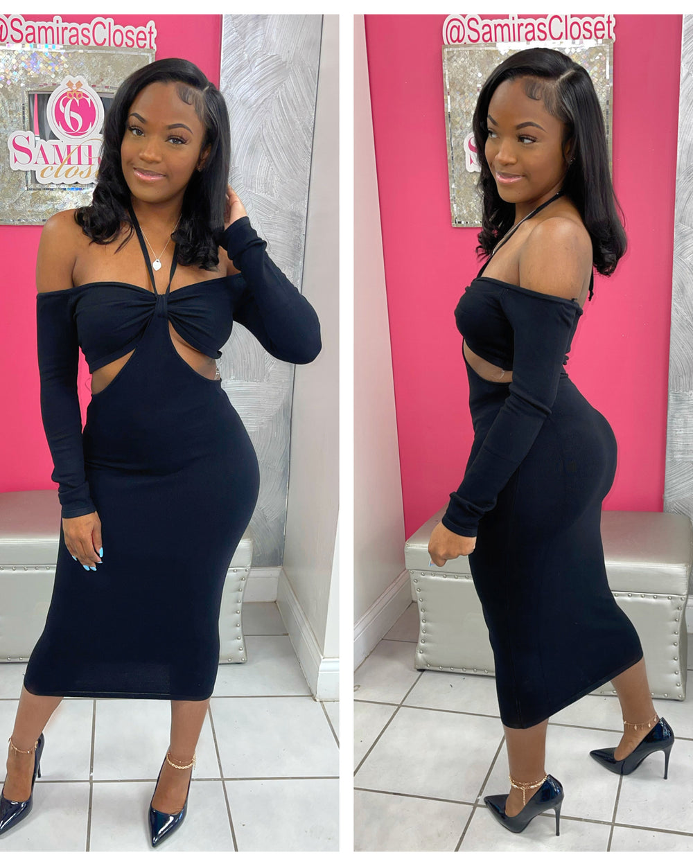 Halter Tie Dress-Black