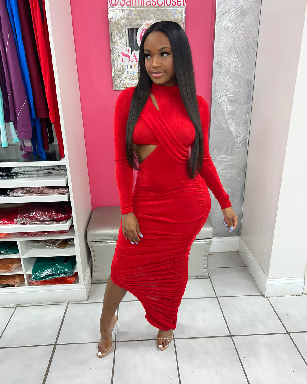 Not So Boujee Midi Dress-Red