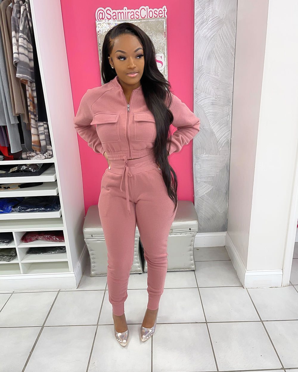 Cargo Styled Crop Jogger Set- Mauve