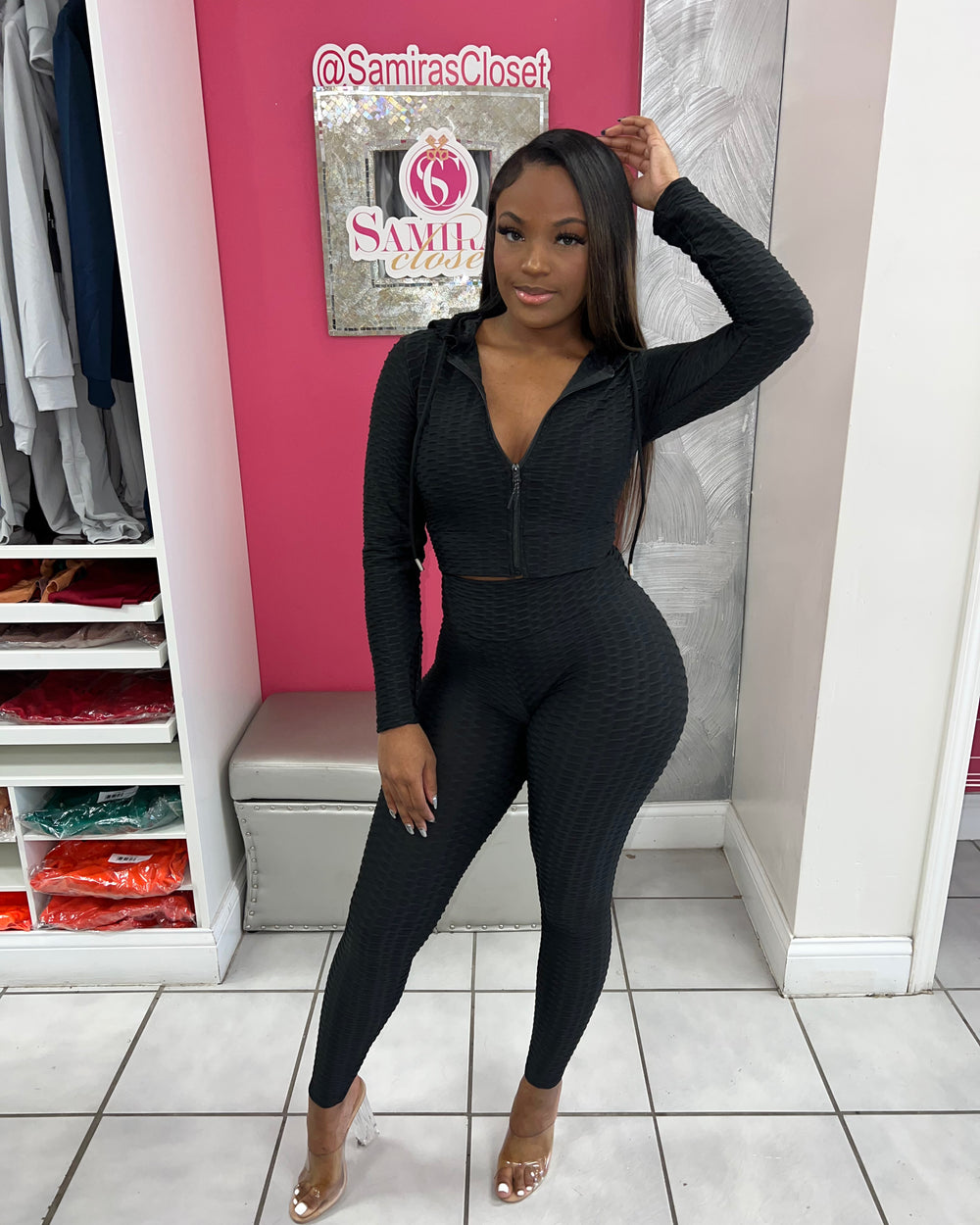 Crop Bombshell Active Set-Black