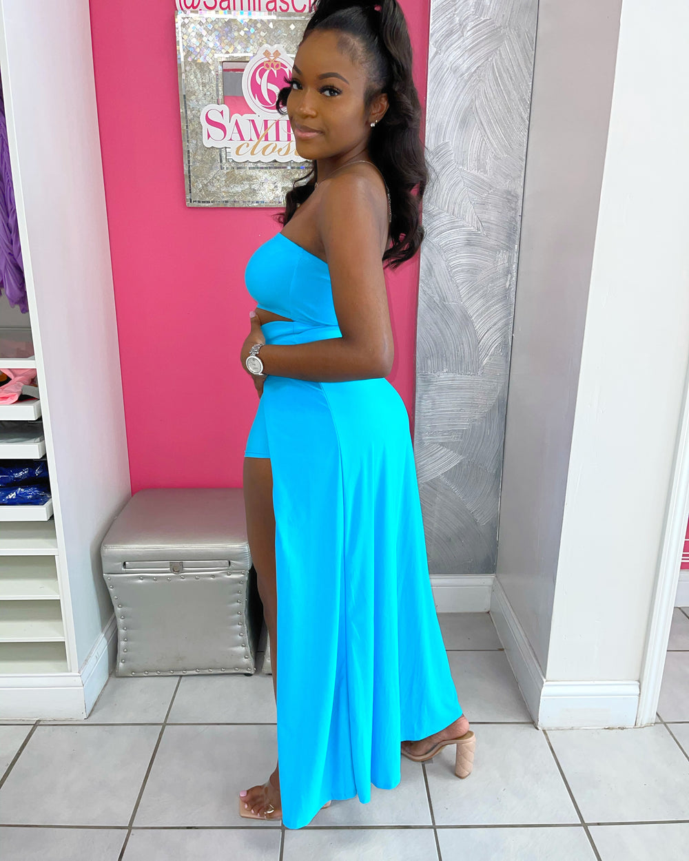 Tube Top Skort Maxi Set-Turquoise