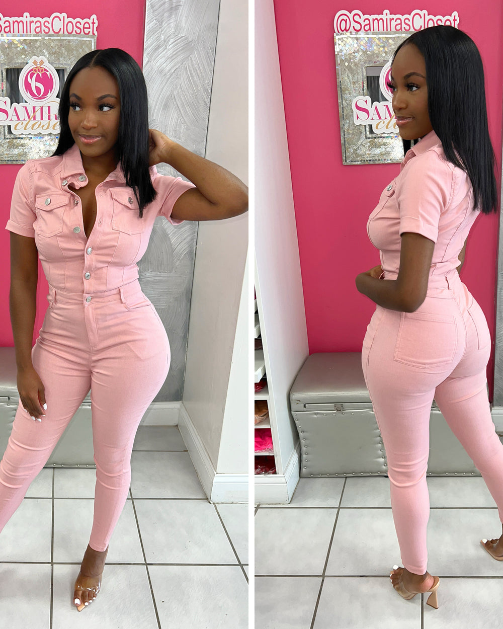 So Denim Jumpsuit-Dusty Pink
