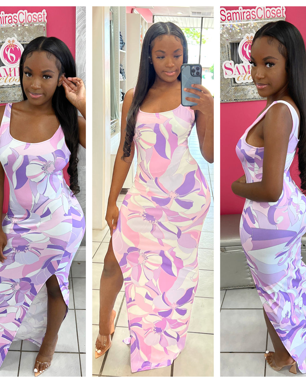 Floral Print Side Slit Maxi Dress