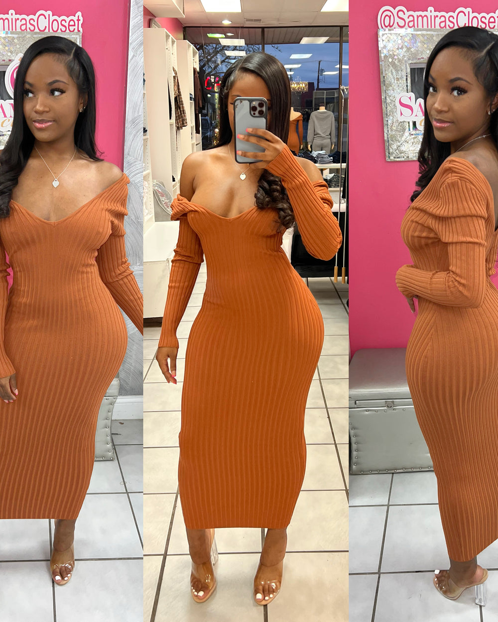 Body Sculpting Sweater Dress-Rust